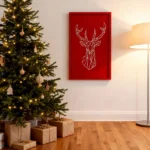 Deer a striking rustic metal wall art piece depicting a stylized deer head with antlers. Its minimalist design and weathered finish evoke natural elegance, making it ideal for mountain homes, resorts, and festive Christmas decor.
