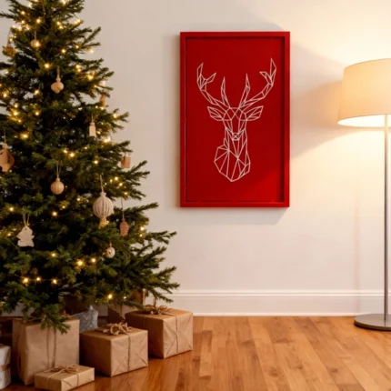 Deer a striking rustic metal wall art piece depicting a stylized deer head with antlers. Its minimalist design and weathered finish evoke natural elegance, making it ideal for mountain homes, resorts, and festive Christmas decor.