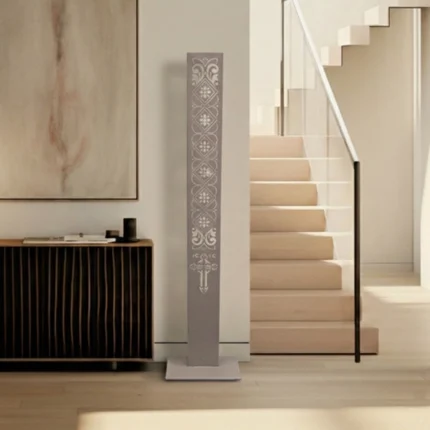 Christian Column decorative metal column with lasercut Christian motifs. A minimal and meaningful piece, ideal for spiritual interiors, places of worship, or memorial corners.