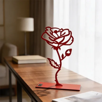 Rose a delicate metal sculpture of a rose, designed with simple, elegant lines. A timeless decorative piece that adds a romantic, artistic touch to any space.