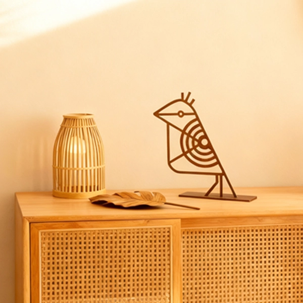 00128c_1_decor Geometric Tropical Bird Decorative Object A minimalist metal bird defined by clean lines and geometric form. Its abstract design brings a sense of balance and modern artistry to shelves, consoles, or desks, making it an elegant accent for contemporary interiors.