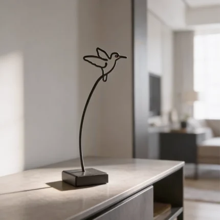 "Bird", is an elegant metal sculpture with a stylized design, emphasizing fluid curves and balance. The piece combines simplicity with artistic expression. Ideal for: Living rooms, offices, or any space that benefits from a touch of natural elegance.