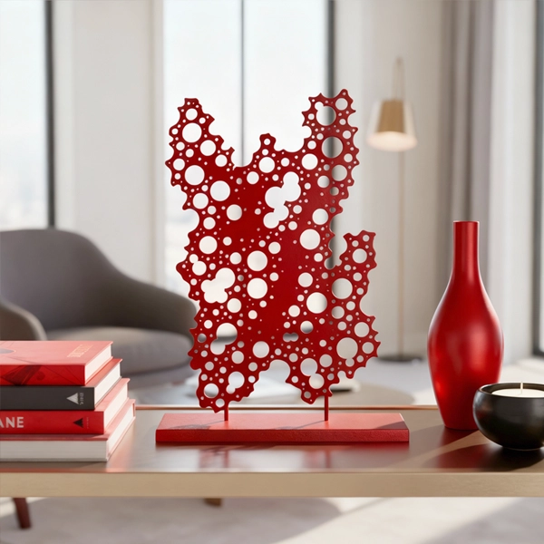 00145 decor1 An abstract representation of bubbles, this sculpture adds a playful yet sophisticated touch. Its dynamic form brings movement and lightness to interiors. Ideal for modern living areas, creative studios, and spaces aiming for a whimsical flair.