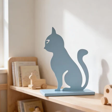 A minimalist metal sculpture capturing the sleek form and curious posture of a cat. Its simple lines create a calm yet playful presence with a durable design ideal for both indoor and outdoor settings. Ideal for: Shelves, desks, cozy corners, gardens, or outdoor spaces in homes or offices with a love for feline grace.