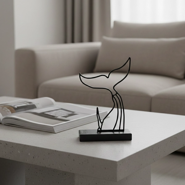 00160 _decor Whale a sleek metal sculpture capturing the graceful form of a whale with minimalist lines and a modern aesthetic. Crafted with precision, this piece adds a touch of elegance and sophistication to any setting. Ideal for: Contemporary interiors, coastal-themed rooms, or spaces seeking a unique and artistic accent.