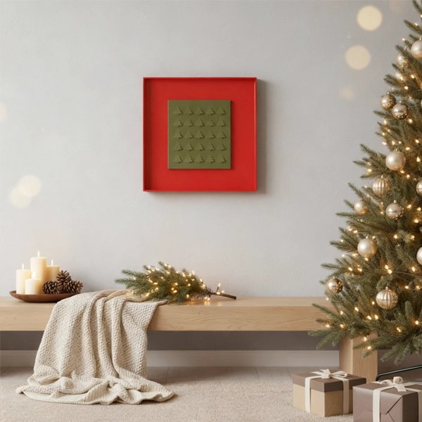 000025C_decor Festive Forest Frame – DIZE Art Objects. A modern Christmas artwork from the DIZE Art Objects collection, the Festive Forest Frame features a repeated evergreen motif that brings warmth, balance, and refined holiday charm to any interior.