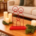 Virgin Mary, Christ & Joseph – DIZE Art Objects. A minimalist metal sculpture that captures the Holy Family in a single continuous line. Elegant, symbolic, and timeless — a contemporary piece that brings serenity and sacred warmth to any space.