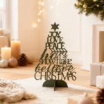 Holiday Script Tree – DIZE Art Objects. A contemporary festive sculpture from the DIZE Art Objects collection, the Holiday Script Tree blends modern lines with beautifully arranged holiday words. Refined and minimal, it brings a warm, sophisticated Christmas presence to any interior.
