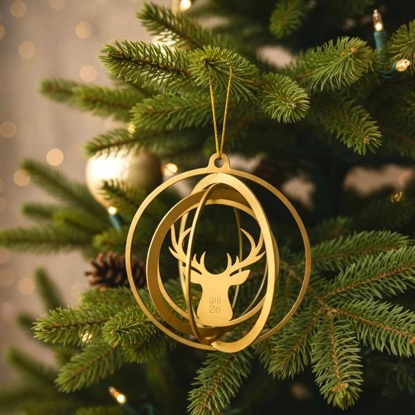 00028C_1 decor Halo Reindeer Ornament A sleek metal ornament by DIZE Art Objects, featuring a reindeer silhouette floating within subtle rings. Understated and stylish, it suits both modern and classic Christmas decorations.