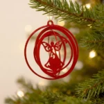 Halo Angel Ornament. A modern metal Christmas ornament by DIZE Art Objects, featuring an elegant angel silhouette framed by floating rings. Minimal and refined, it adds a gentle festive touch to any tree or holiday corner.